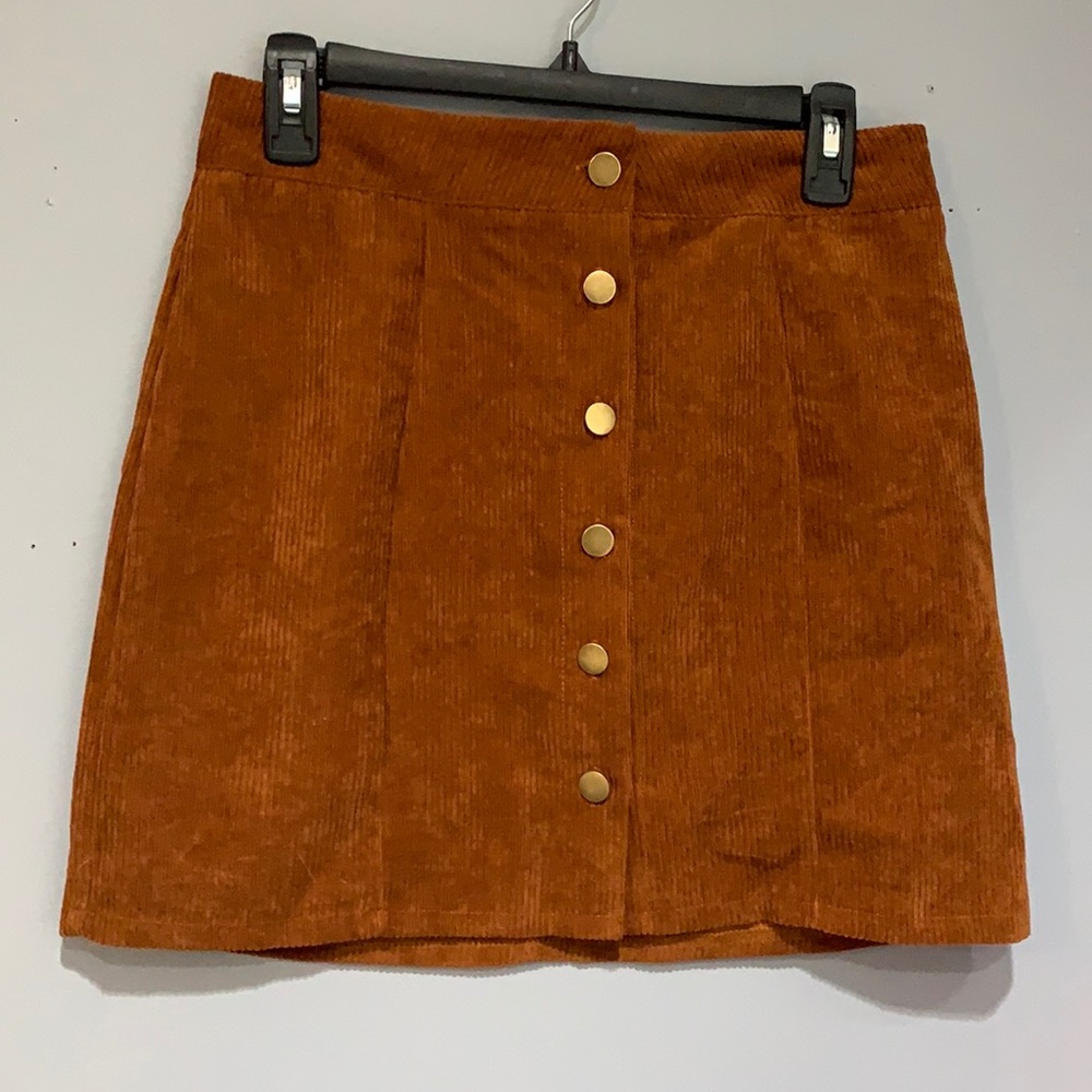 Brown corduroy mini skirt with gold buttons size medium